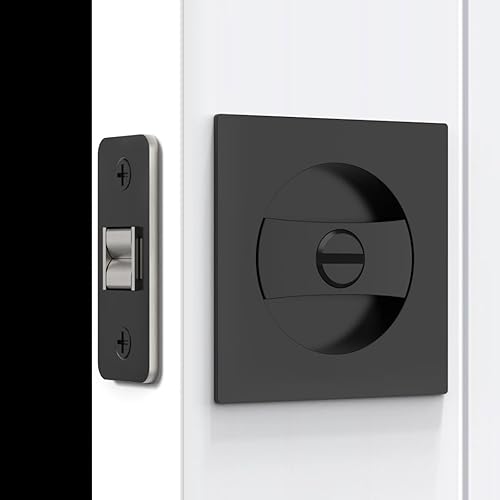 Paquete de 2 cerraduras de puerta de bolsillo para baño, color negro mate, herrajes para puerta de bolsillo, cerradura de privacidad, puerta de