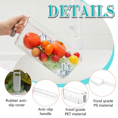 Image of Havawish Ice Storage Bin and Flexible Scoop Set Plastic Freezer Bin with Pull Out Handle Storage Bucket Clear for Container with Scoop(Grey,10.83 x 4.92 x 4.33 in,Classic)