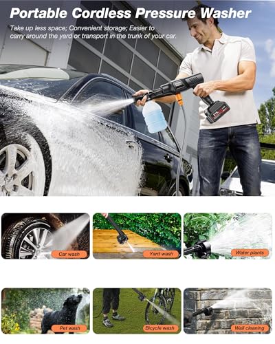 OMGEXTRD Cordless Car Washer 1250PSI Cordless Car Washer with 6-in-1 Nozzle, 17FT High-Elastic Hose,Home Portable Handheld Car Washer Cleaner thumbnail 3