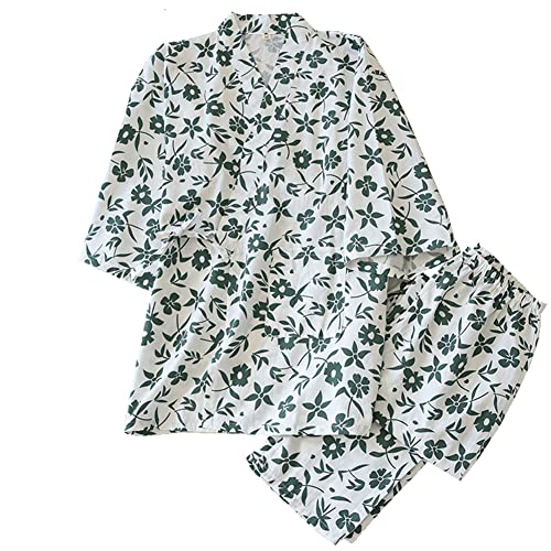 Comfortable Pure Cotton Womens Japanese Kimono Pajamas Suit Size L-O19