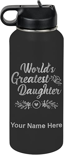 Miniatura 74 de LaserGram Personalized Water Bottle, World's Greatest Daughter, Stainless Steel Double Wall Vacuum Insulated with Flip Top Straw, Custom Engraved