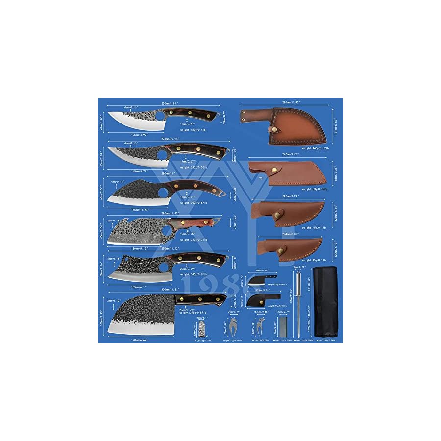 XYJ-FULL-TANG-Camping-Knives-Set-Chinese-Butcher-Knife-Vegetable-Chef-Knives-Slice-Boning-Knives-With-Leather-Knife-SleevesRoll-BagKitchen-Tools XYJ FULL TANG Camping Knives Set Chinese Butcher Vegetable Chef Knives Slice Boning Knives With Leather Sleeves&Roll Bag&Kitchen Tools