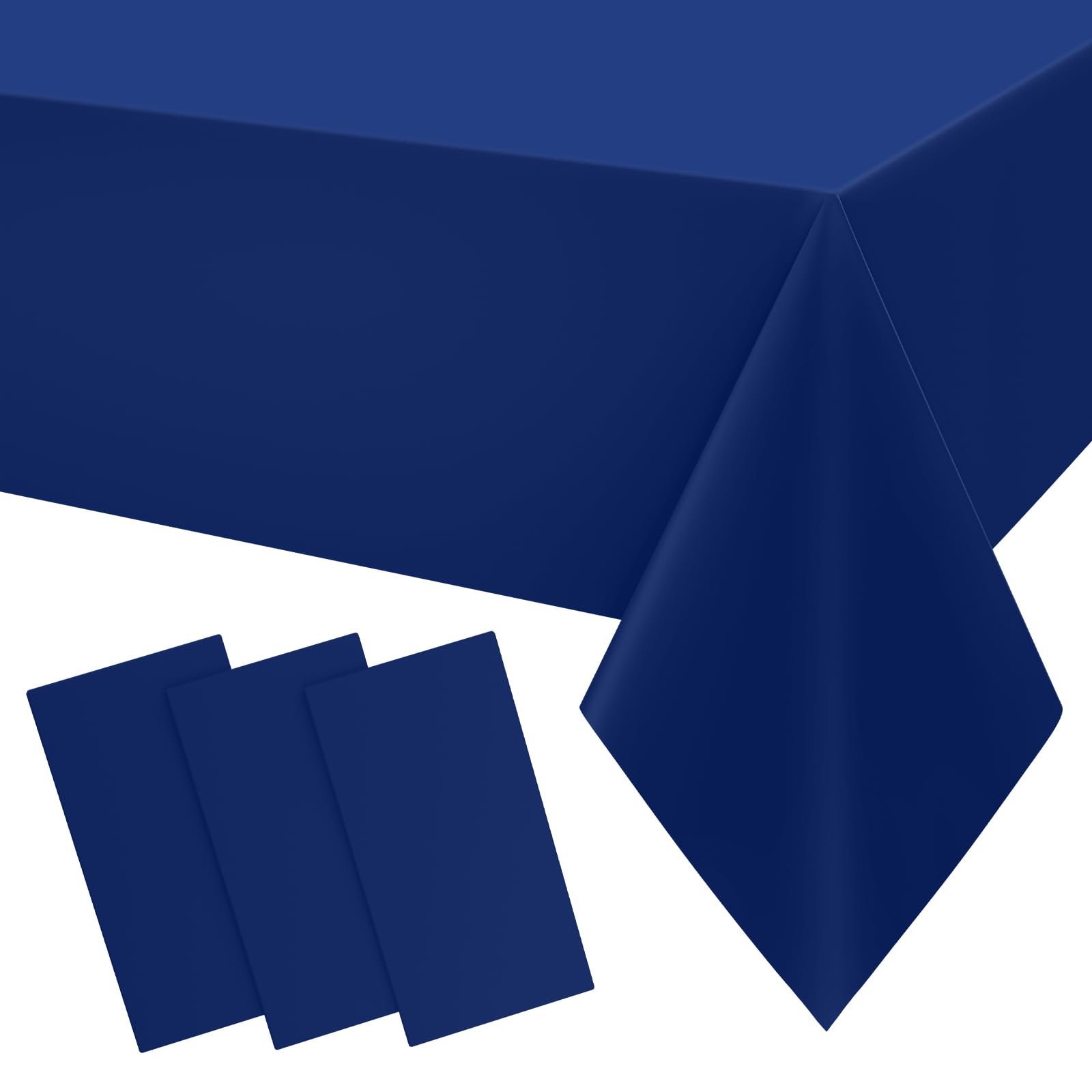 Smiry Disposable Table Cloth 3 Pack, 54 x 132 Inch Waterproof Plastic Tablecloth, Decorative Rectangle Table Covers for Party, Birthday, Picnic, Navy