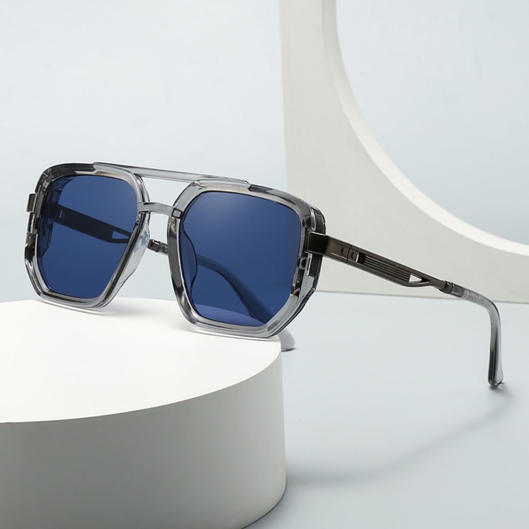 Occhiali da sole alla moda da donna, retrò, con rivetti, blu, verdi, da uomo, punk, UV400
