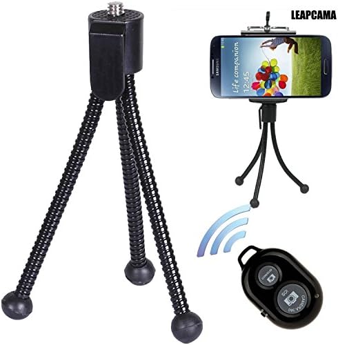 New Design Leapcama Digital Camera Flexible Legs Travel Mini-Spider Tripod Bracket Shelf with Adajustable Phone Holder Stand For iPhone 5/5s Samsung Blackberry Camera & Wireless Camera Bluetooth Self-timer Remote Shutter Controller for IOS Android Smartphone (tripod+blackremote)