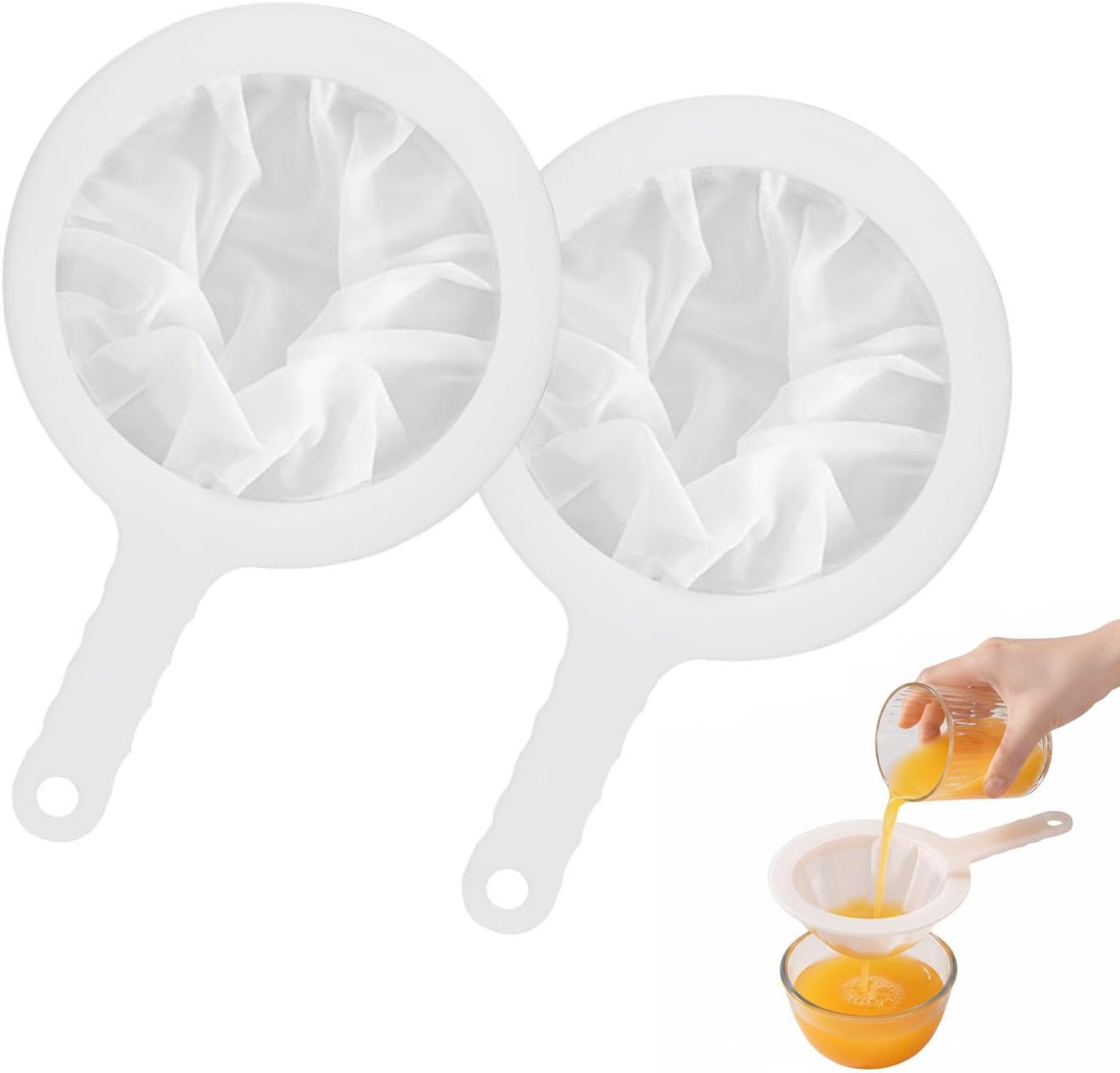 2 Pack Fine Nylon Mesh Strainers 100/400 Mesh, Ultra-Fine Food Filter Sieve with Handle for Kitchen, Yogurt, Juice, Tea, Coffee, Milk, Liquid Straining