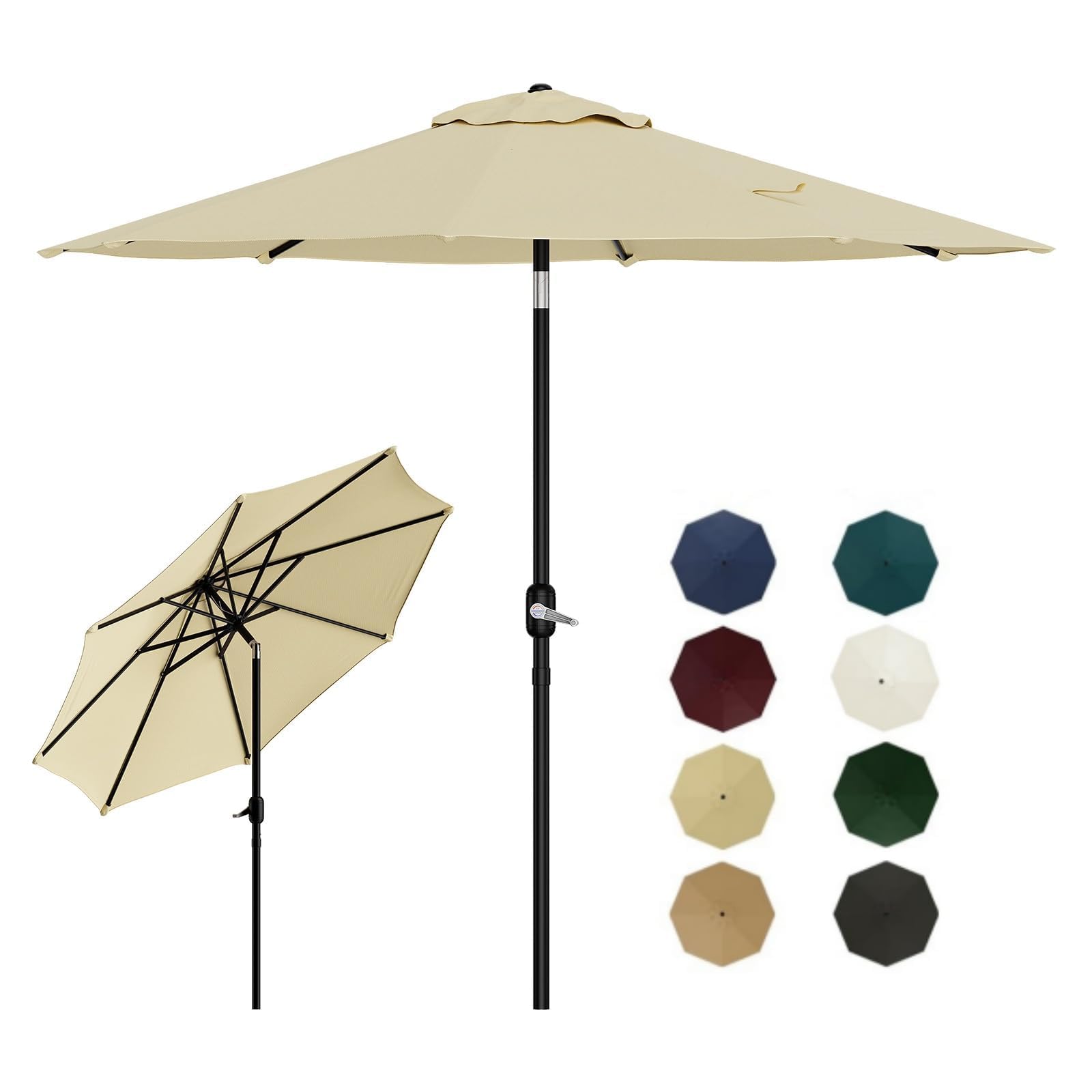GarveeLife 2.7m Garden Parasol with Cover – Crank & Tilt, 8 Sturdy Ribs, UPF50+ Sun Shade – for Garden, Patio & Deck