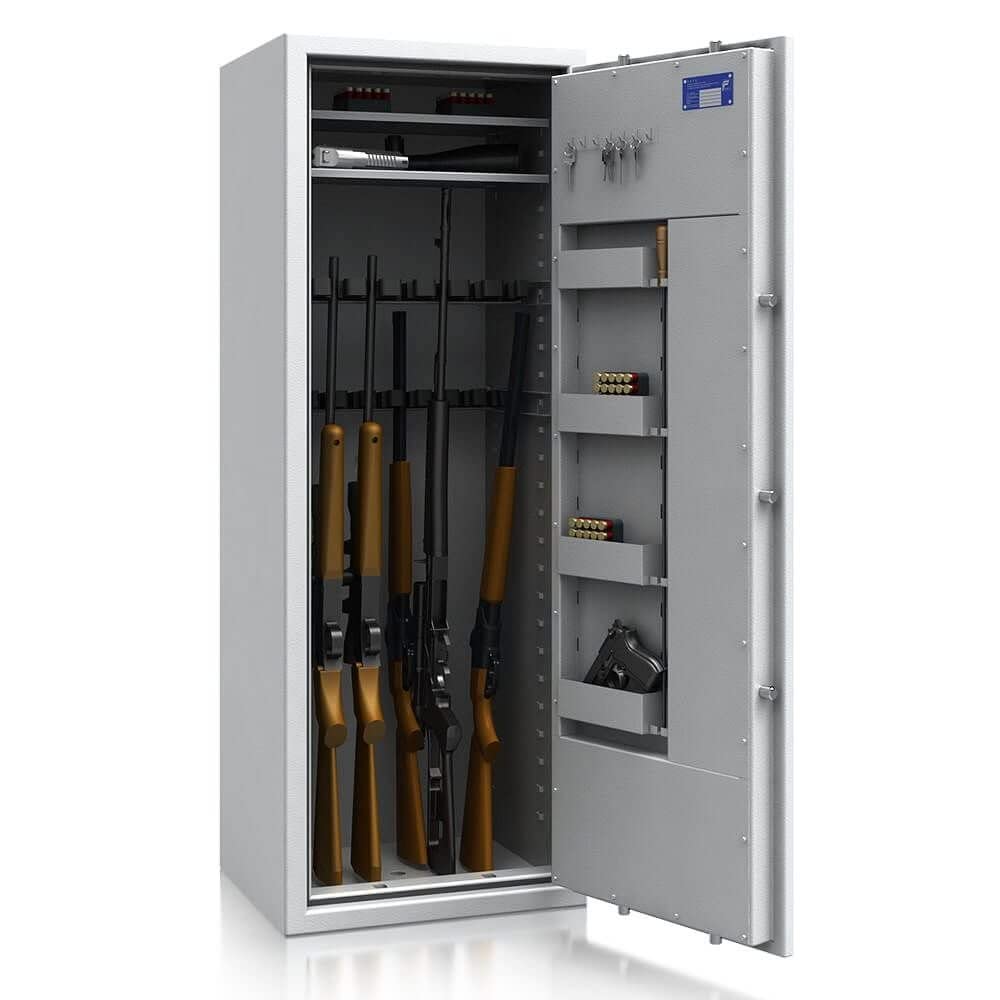 SafeHero Waffenschrank Klasse 1 EN 1143-1 Secureo Eagle 16 XL | Waffenschrank 1 für 16 Langwaffen | Langwaffenschrank mit Elektronikschloss | Konformer Waffenschrank Langwaffen, Kurzwaffen + Munition