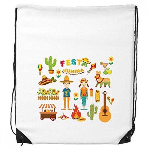 Sac cadeau original motif festival brésilien et guitare avec cordon de serrage