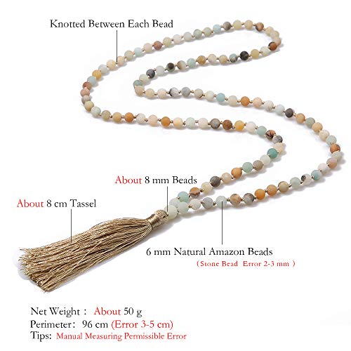 BALIBALI 6MM Mala Beads Necklace Natural Stone Meditation Statement Necklace Japa Yoga Rosary Prayer Charm Beaded Tassel Necklace - Thumbnail 3