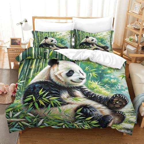 Linge de lit panda 3D 140x200 housse couette microfibre douce zippée - 2