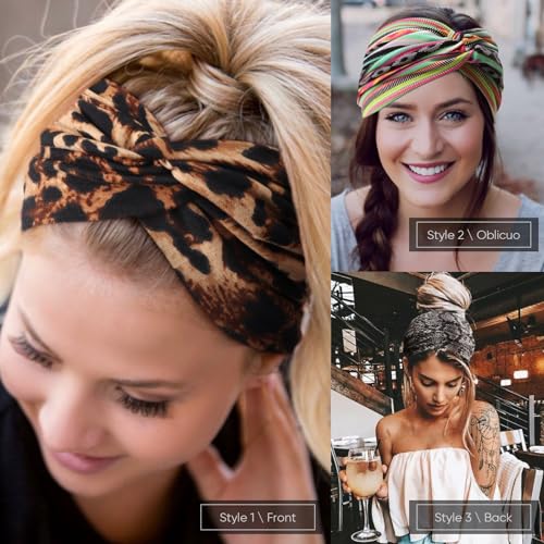 Image of DRESHOW 4 Pack Turban Headbands for Women Wide Vintage Head Wraps Knotted Cute Hair Band Accessories