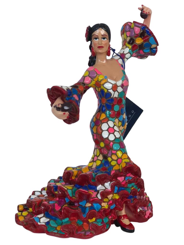 Figurka Flamenca Kwiaty w mozaice. Figurka dekoracyjna. Figurka Kobieta Taniec Flamingo, w sukience w kwiatowej mozaice