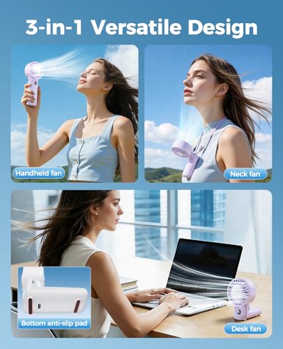 Image of 2026 Upgrade 3 In 1 Handheld Portable Turbo Fan with Ice Cooling,Rechargeable 100 Speed Mini Personal Fan 10500 RPM Small Pocket Fans Makeup fan for Outdoor,Office,Camping,Travel-Purple