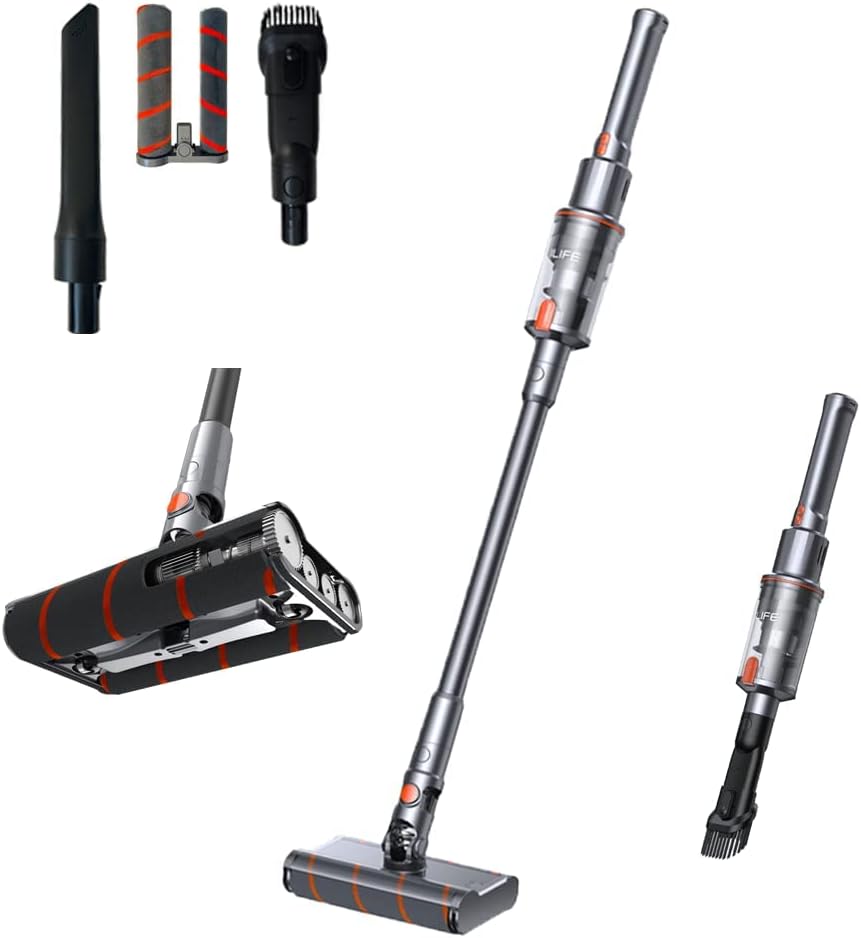 ILIFE H11 Handheld Vacuum Cleaner, 22000Pa Suction, Washable Filters, Large Dust Tank, Adjustable Extension Wand & Fluff Roller Brush, 360° Cleaning, Sofa, Car Cleaner, LED Light, Easy to Store