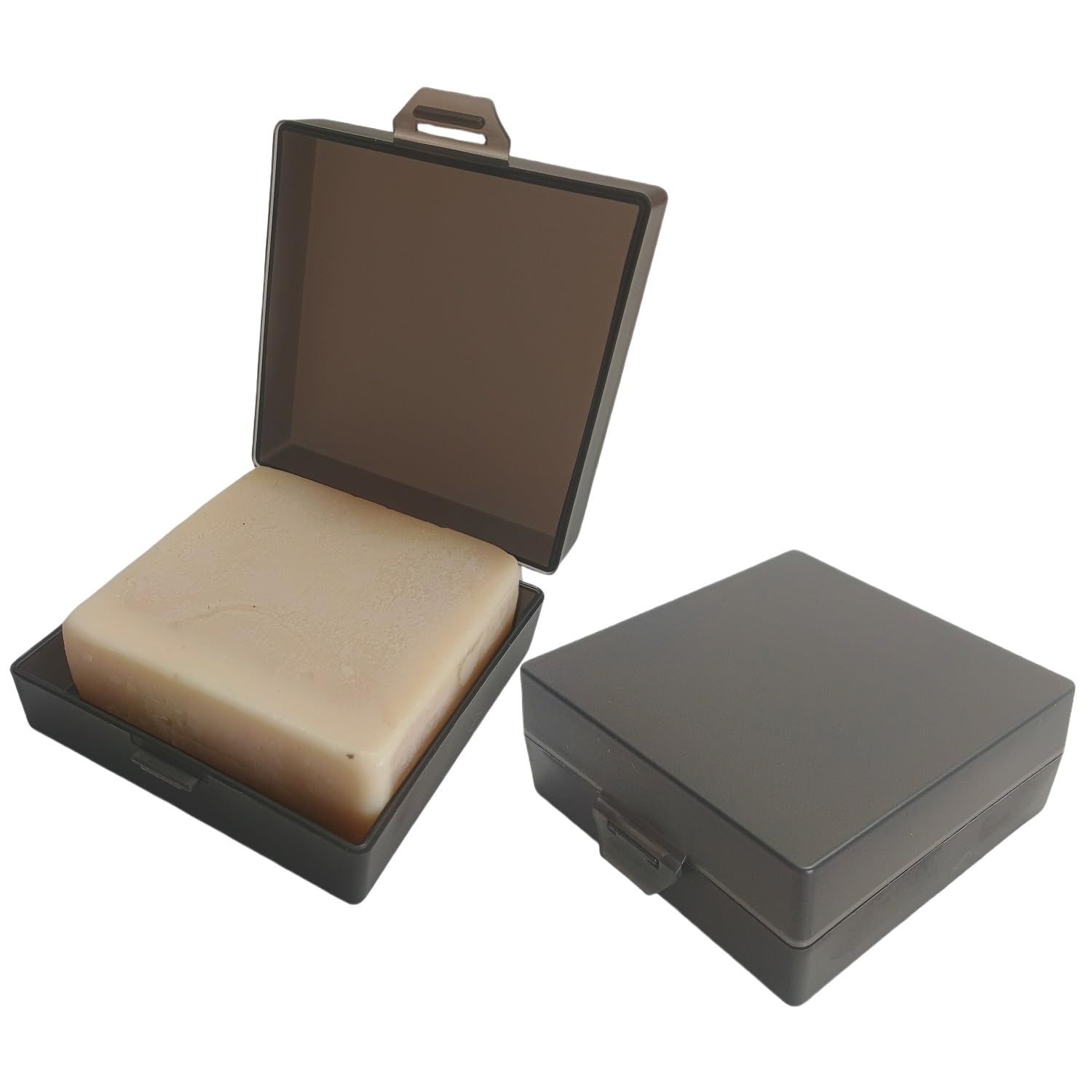 Elimeta Soap Holder 2 Pack, Shower Bar Case Box Fit Dr Squatch, Waterproof Travel Container with Lid, Square Bathroom Soap Dish for Camping Gym Outdoor Traveling (Transparent Black)