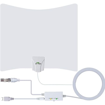 Amazon 室内アンテナ Hdtvアンテナ 100km受信範囲 信号ブースター付き Uhf Vhf対応 全種類テレビ対応 5ｍケーブル White Xftree アンテナ