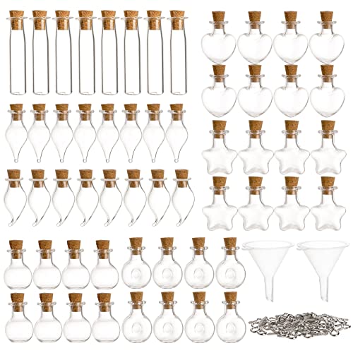 Tosnail 56 Pieces Mini Decorative Glass Bottles with 56 Cork Lids, 56 Eye Screws, Tiny Cork Wishing Bottles, Mini Spell Jars, Small Message Bottle for Wedding, Party, Baby Shower Favors