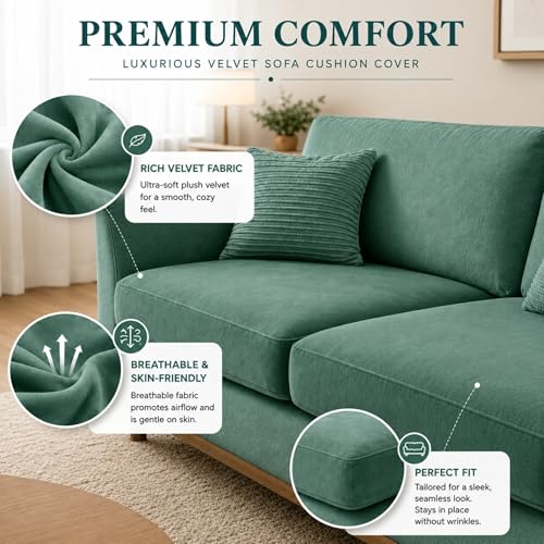 Image of Namdev Art's Velvet Sofa Cushion 21x22x5 Inch | High Density 32 Foam Seat Cushion | Soft & Comfortable Sofa Gaddi with Zip Cover | Multipurpose Cushion for Sofa Chair (Green)