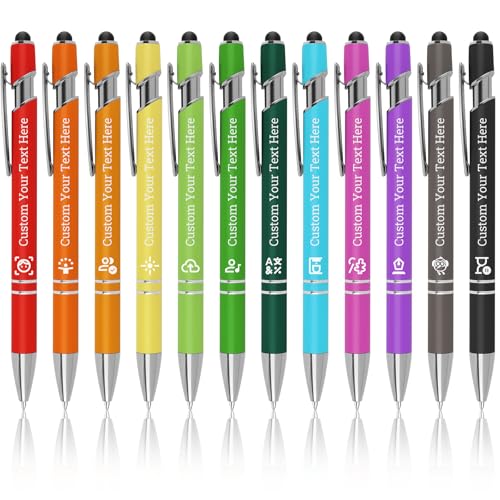 Genérico 12 a 996 Pieza Bolígrafos personalizados con punta de lápiz capacitivo retráctiles de clic-íconos y texto que se pueden personalizar para Negocios,Graduación,Aniversario,Tinta Negra