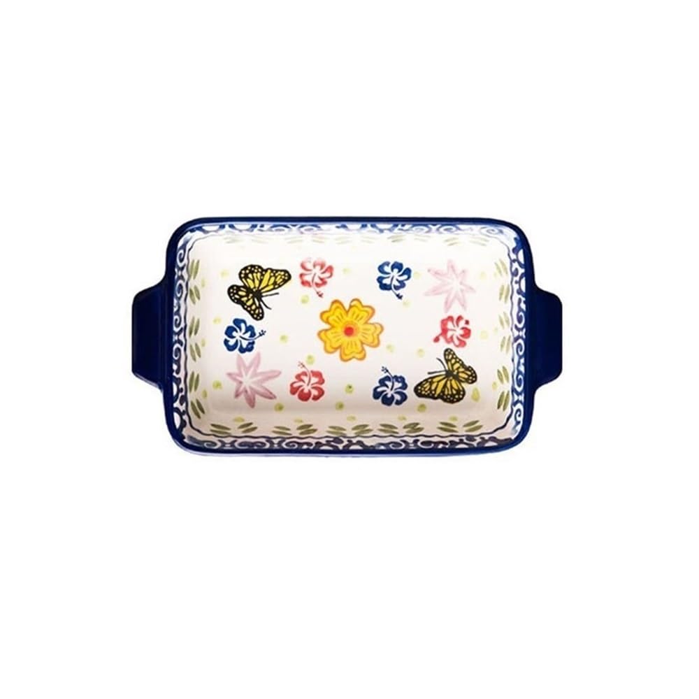 Naczynie do pieczenia Kreatywna, ręcznie malowana, prostokątna ceramiczna forma do pieczenia, talerz do spaghetti w stylu zachodnim, podwójne ucho, warzywa(M)