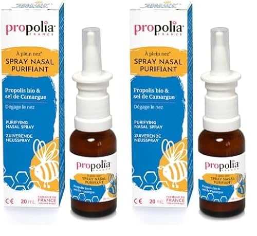 PROPOLIA - Spray Nasal Purifiant - Propolis Bio/Sel de Camargue/Eucalyptus Bio/Thym Bio - Assainit et dégage les voies nasales - Enfants et adultes - Fabriqué en France - 20 ml (Lot de 2)