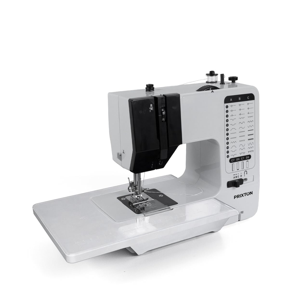 PRIXTON Macchina da cucire P125, 38 punti diversi, 2 velocità, tavolo espandibile, cassetto per accessori, lampada e pedale inclusi