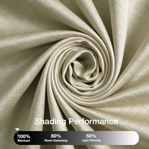 Image of HOMEMONDE 100% True Blackout Curtains 8 Feet Long - Pack of 2 Curtains| Embossed Design | Light Block Thermal Insulated & Noise Reducing Room Darkening Curtains (Beige, 96Inch)