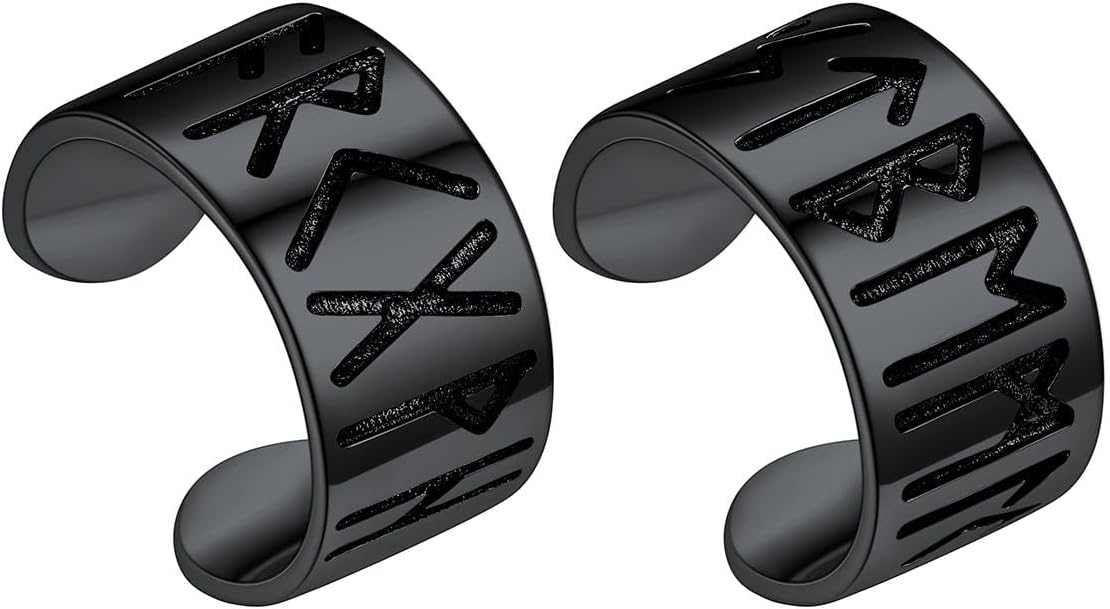 Silvora Ear Cuff 925 Sterling Silver Viking Runes Earrings for Men Women Viking Jewelry with Gift Box