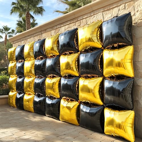 NISOCY 36PCS Black and Metallic Gold Square Foil Balloons Wall Backdrop by NISOCY - Used condition - Image 6