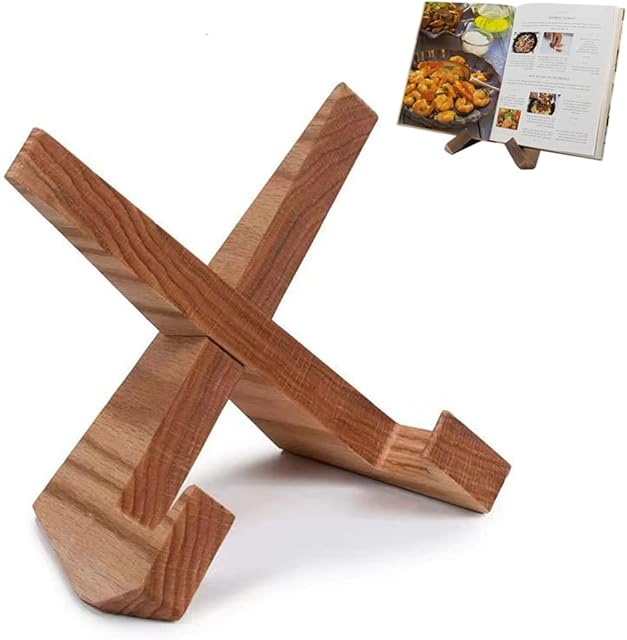 Wooden Book Stand Cookbook Holder Recipe Book Stand Bamboo Book Holder Music Book Stand, Recipe Book Holder Kitchen Cookbook Stand (Brown)