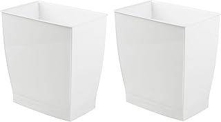 iDesign Small Plastic Bathroom Trash Can, Slim Rectangle Garbage Bin for Bedroom, Office, Dorm, 2-Pack, White