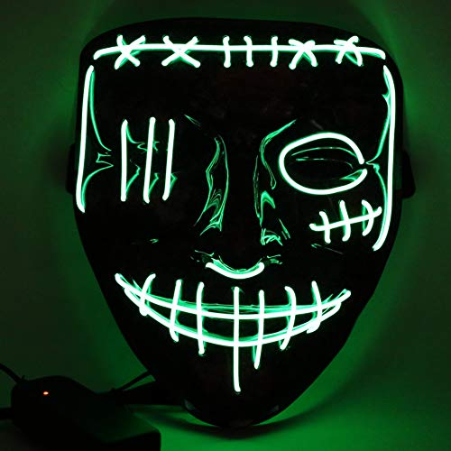 Etmury Halloween Maske Led Leuchten Masken mit 3 Einstellbare Blitzmodi für Horror Halloween Fasching Karneval Party Kostüm Cosplay Dekoration (Grün)