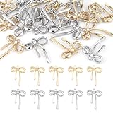 InnoHHustle 30 Pcs Gold Plated Bowknot Charms 2 Colors Alloy Bow Tie Charm Bow Charms for Jewelry Making Gold Bow Charm Pendant Connector for DIY Earrings Bracelet Necklaces