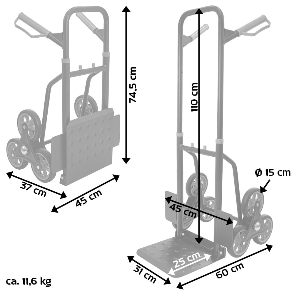Carrello per scale da 150 kg, impilabile, carrello per il trasporto delle scale, pieghevole, colore: nero