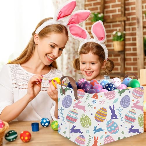 Image of FXOLCSHE Rectangular Easter basket,Nursery Hamper,Collapsible waterproof baby toy storage box for Kids,Toy Organizer,Home Decor,Gift Baskets(Cute egg)