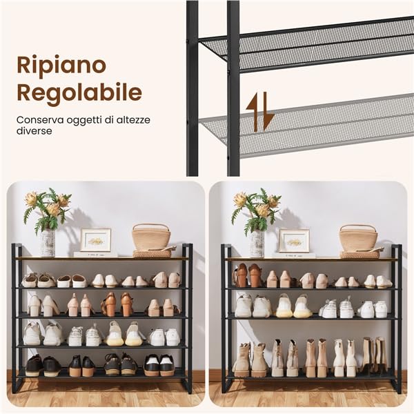 Yaheetech Scarpiera a 10 Livelli Grande Scaffale Portascarpe Impilabile Design 2-in-1 Fino a 50 Paia di Scarpe, Scaffale Versatile in Metallo per Ingresso Soggiorno Camera da Letto, 100x28,5x166,5 cm