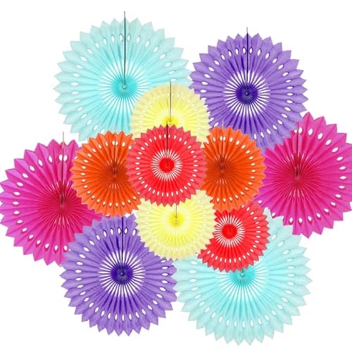 12 PCS DIY Hanging Ceiling Paper Fans - Colorful Round Decor for Birthday Wedding Engagement Party