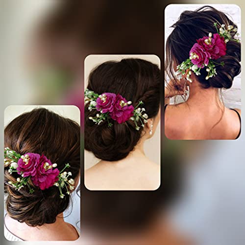 Image of Hair Flare Women Artificial Flower Made Hair Accessories And HairPin- Dark Pink, 2215
