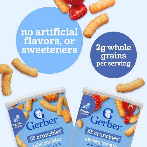 Image of Gerber Lil' Crunchies, Garden Tomato and Mild Cheddar, Snacks for Babies, Stage 3 Baby Food Snacks, Variety Pack,12-Pack