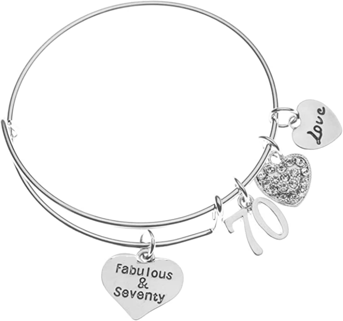 Infinity Collection 70th Birthday Charm Bracelet – Fabulous & Seventy Bangle Jewelry, Unique Gift for Women, Special 70th Celebration Present