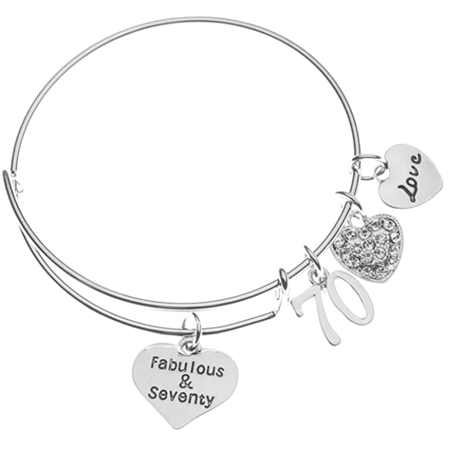 Infinity Collection 70th Birthday Charm Bracelet – Fabulous & Seventy Bangle Jewelry, Unique Gift for Women, Special 70th Celebration Present