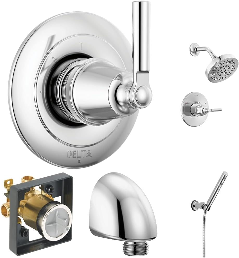 Delta Saylor 3-Setting Chrome Shower System Including Shower Head, Handheld Shower, Shower Handle, Shower Diverter and Shower Valve Kit, Chrome