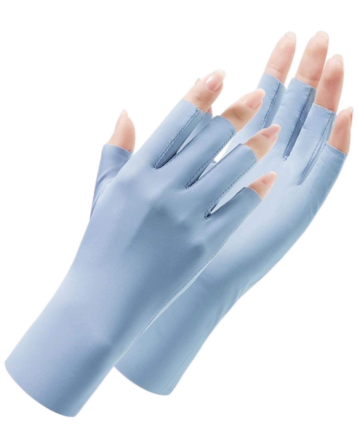 1 Paire Gants Anti UV, Mitaine Femme, Soie de Glace Gants Demi-Doigt de Conduite Anti-Soleil pour Femmes Gant sans Doigts Protection UV, Protection Solaire pour Filles e Femme (Bleu)