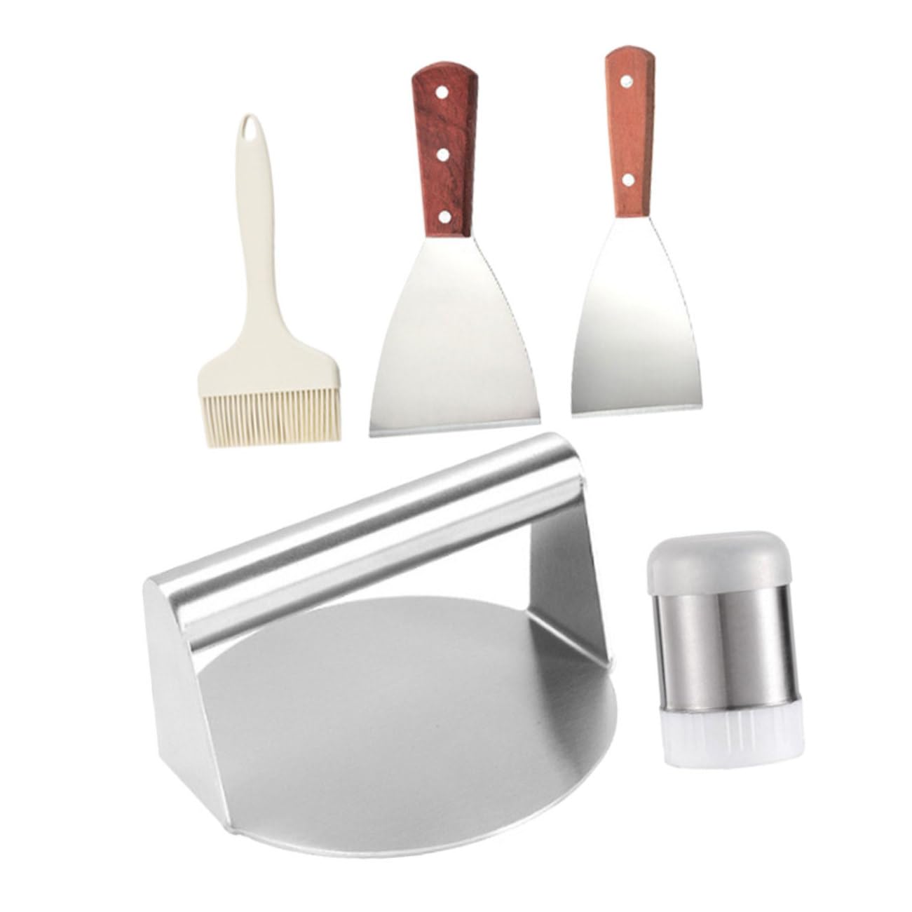 Amosfun Set Strumenti Barbecue in Metallo Inossidabile Pressa per Carne, Spatola e Pennello per Grigliate Esterne