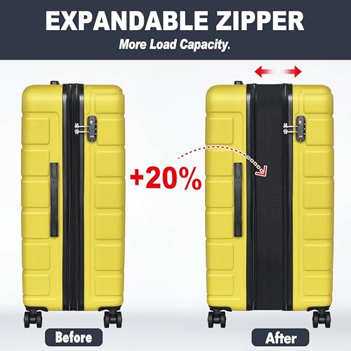 Image of KEYTANG 3-Piece Hardshell Luggage Set(20 /24 /28), Lightweight Expandable Suitcase with TSA Lock and Double Spinner Wheels, 20% Expansion for Extra Packing, Carry-On and Checked Bags, Yellow