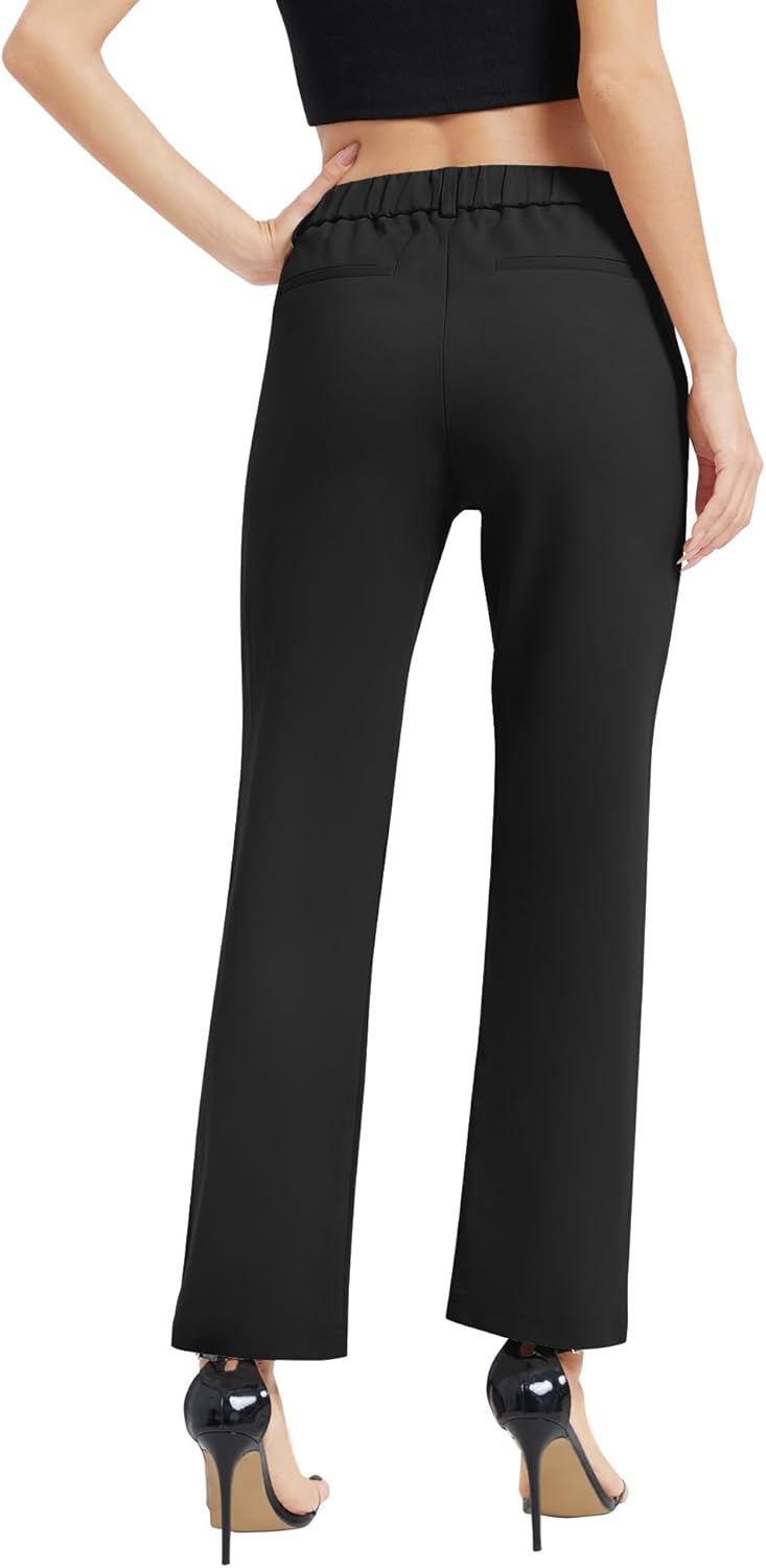 EXCHIC Women's Elastic Waisted Pants Business Work Casual Straight Leg Slacks with Pockets - Image 6