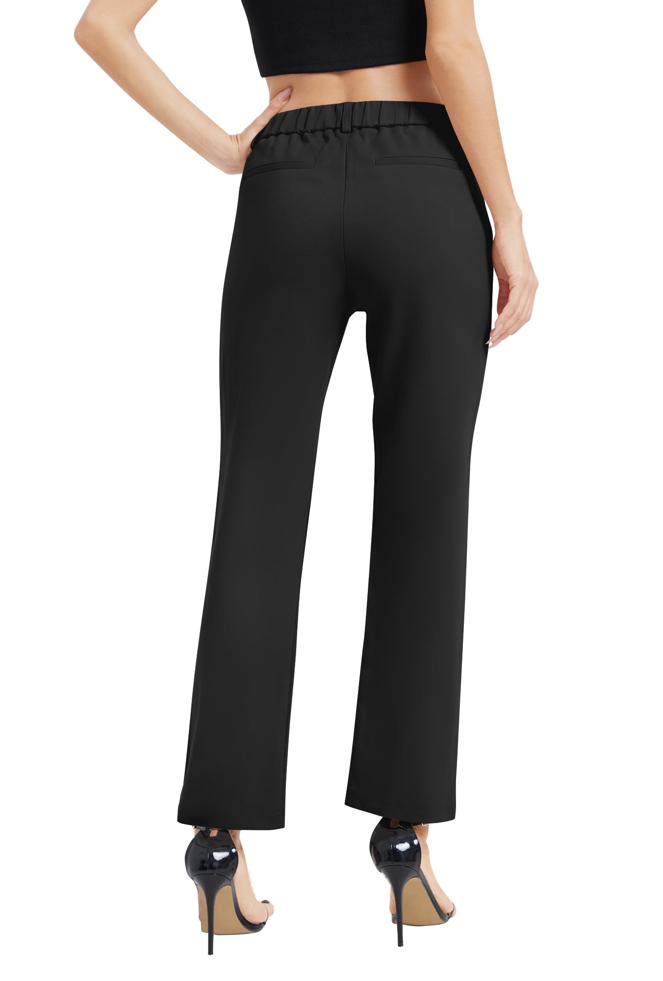 EXCHIC Mujeres Casual Comercio Rectas Piernas Trabajo Elástica Cintura Traje Pantalones con Bolsillos