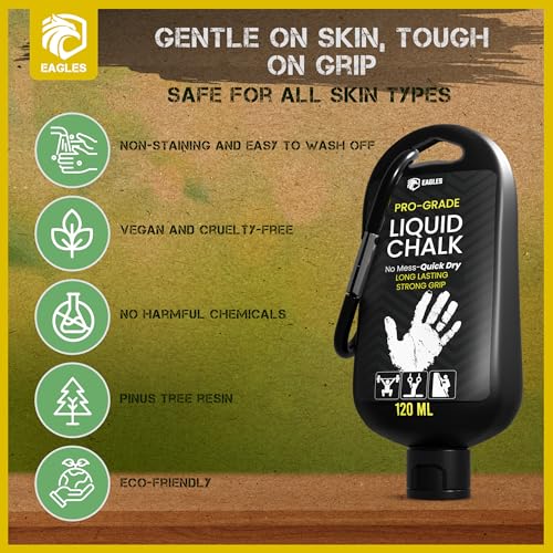 Pro Grade Liquid Chalk (60 ML) Mess-Free Chalk for Weightlifting, Gymnastics Rock Climbing, Dancing, Pole Grip - Sports & Workout Chalk - Sweat-Resistant Long Lasting for Stronger Grip Gym Accessories