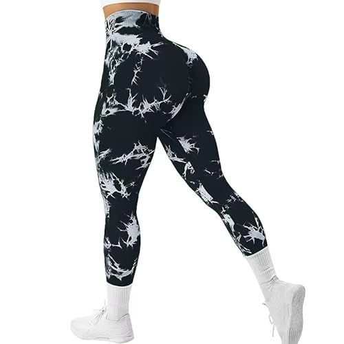 tincolia Women Yoga Trendy Tie Dye Yoga Tights Seamless High Stretch Tummy Control Gym Leggings Running Pants-5-M